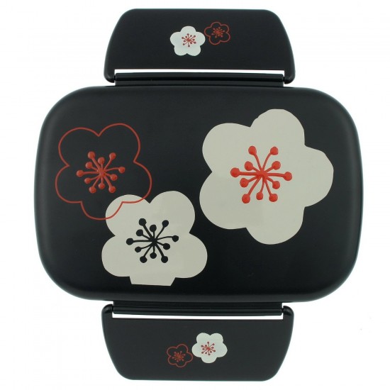 Box Bento Kotobuki 2 Layer, Black Flores Lid a Presion