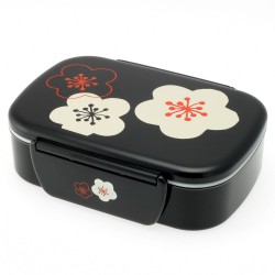 Box Bento Kotobuki 2 Layer, Black Flores Lid a Presion