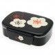 Box Bento Kotobuki 2 Layer, Black Flores Lid a Presion