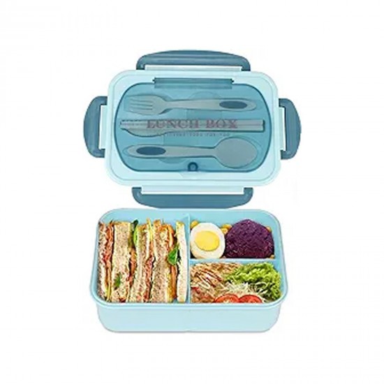 Food Container Food Lunch Bento Box Adults 3 Compartment Utensilios Sin Bpa Blue