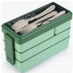 Lunch Box Stackable Antiadherente Green 3 Layer Bento Compartment 1450
