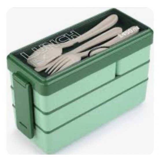 Lunch Box Stackable Antiadherente Green 3 Layer Bento Compartment 1450
