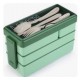 Lunch Box Stackable Antiadherente Green 3 Layer Bento Compartment 1450