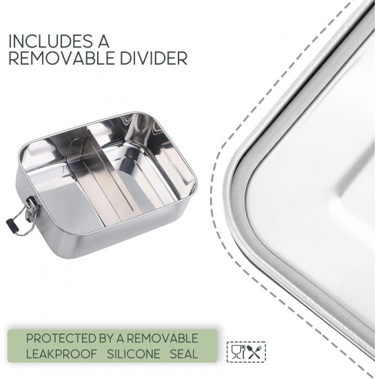 Fluniglobal Box Bento Stainless Steel I 1400ml I 2 Compartment Extraible