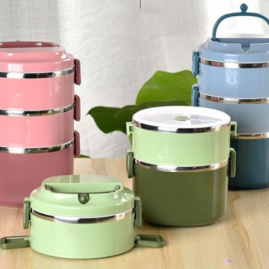 1700ml 2 Layers Thermal Insulated Hot Food Lunch Containers Leakproof Stainless Steel Adult Kids Bento Lunch Box