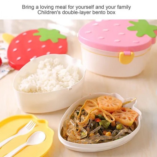 Strawberry Lunch Box Double Tier Cute Bento Lunchbox Microwave Food Container