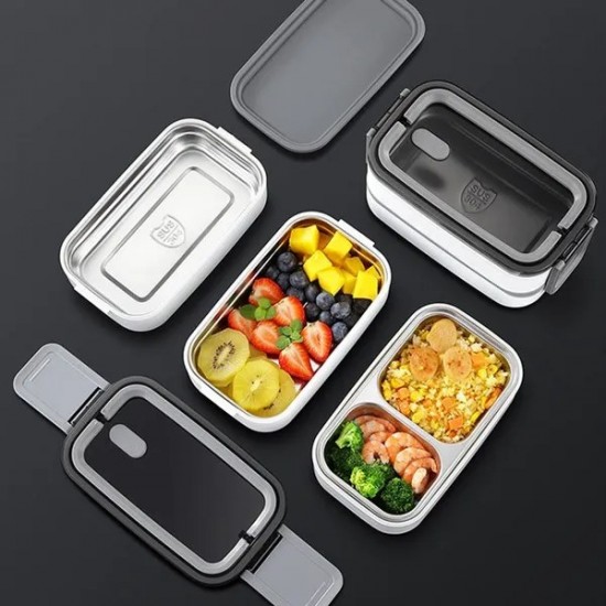 Double Layer Stainless Steel Heated Lunch Box Sealed Insulated Bento Container