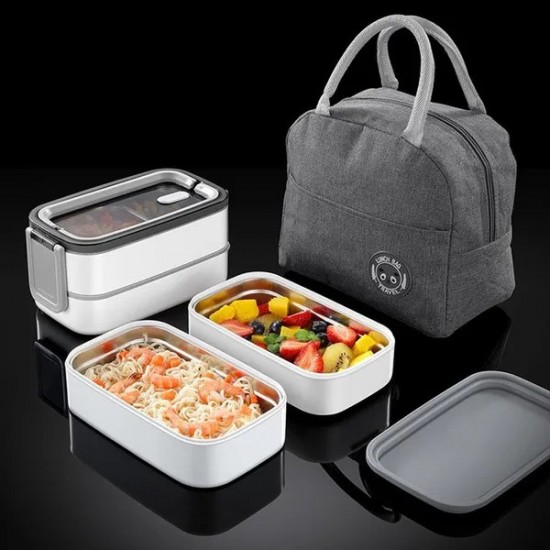Double Layer Stainless Steel Heated Lunch Box Sealed Insulated Bento Container