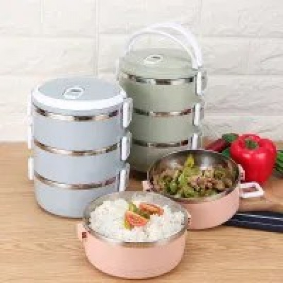 3 Tier Bento Lunch Box Stainless Steel Bowl Latch Lock Handle Picnics Office