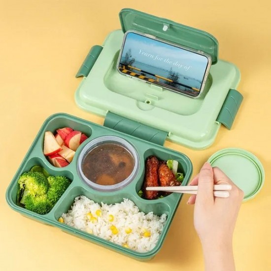Microwave Safe Multi Compartment Lunch Box with Soup Container and Utensils Leak Proof Design for Office School Meals