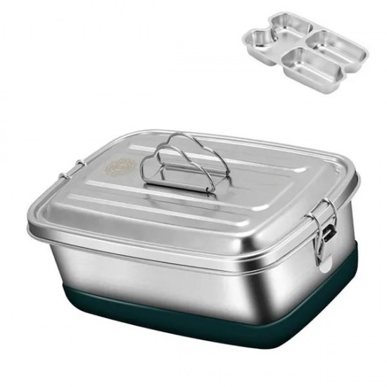 Stainless Steel Lunch Box with Compartments Leak Proof Double Layer Food Storage Container for Sandwiches and Salads