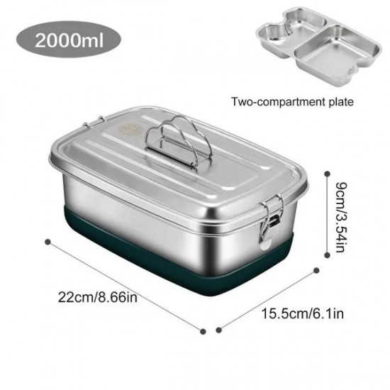 Stainless Steel Lunch Box with Compartments Leak Proof Double Layer Food Storage Container for Sandwiches and Salads