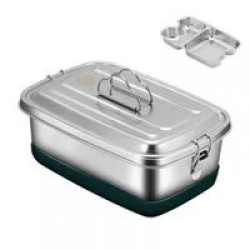 Stainless Steel Lunch Box with Compartments Leak Proof Double Layer Food Storage Container for Sandwiches and Salads