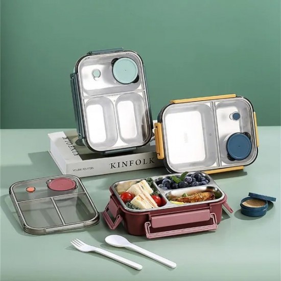 Stainless Steel Lunch Box with Sealed Dividers Leak Proof Food Storage Container Segmented Dinnerware for Everyday Use
