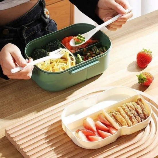 1pc Double-layer Lunch Box Portable Leakproof Bento Box with Fork and Spoon(4 Colors)