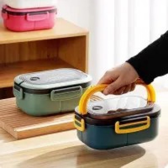1pc Double-layer Lunch Box Portable Leakproof Bento Box with Fork and Spoon(4 Colors)