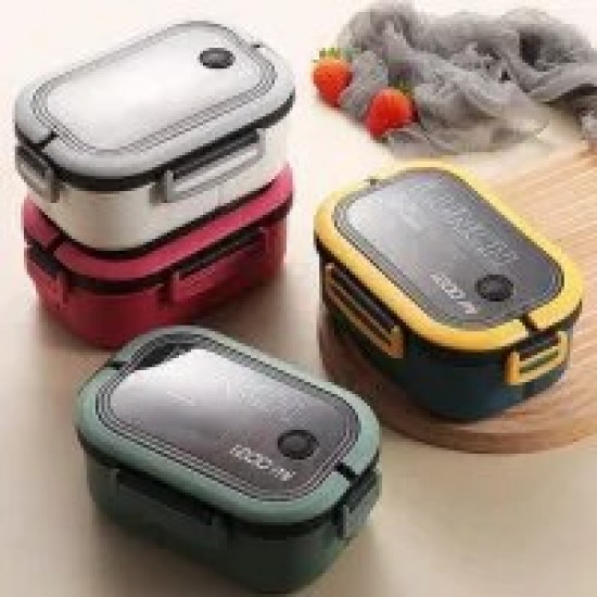 1pc Double-layer Lunch Box Portable Leakproof Bento Box with Fork and Spoon(4 Colors)