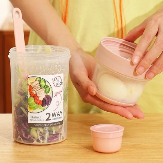 Double-layer Multi-purpose Fresh-keeping Box Portable Salad Box Picnic Plastic Transparent Sealed Can Lunch