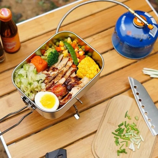 Lunch Box Bento Box Stainless Steel Material Bamboo Lid Large Capacity of 900ml