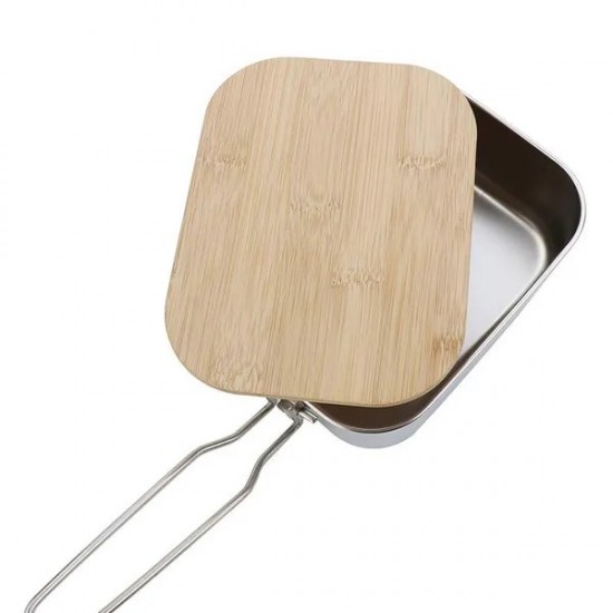 Lunch Box Bento Box Stainless Steel Material Bamboo Lid Large Capacity of 900ml